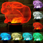 Lampada da scrivania con lampada stereo visiva creativa a 7 colori, luce notturna, Rabbit Shape