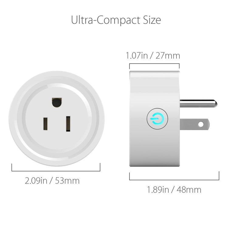 Mini spina WiFi a forma rotonda da 10A APP Presa intelligente con temporizzazione del telecomando Funziona con Alexa e Google Home, CA 100-240 V, spina americana, 10A US Plug(Round Shape)