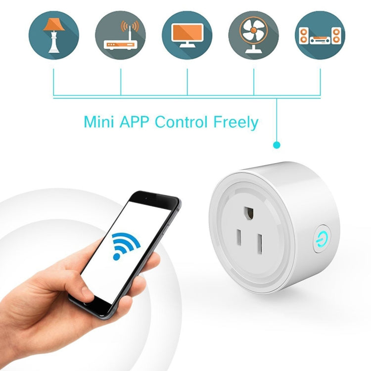 Mini spina WiFi a forma rotonda da 10A APP Presa intelligente con temporizzazione del telecomando Funziona con Alexa e Google Home, CA 100-240 V, spina americana, 10A US Plug(Round Shape)