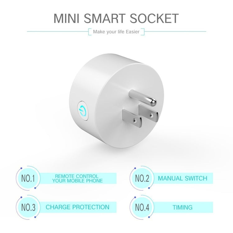 Mini spina WiFi a forma rotonda da 10A APP Presa intelligente con temporizzazione del telecomando Funziona con Alexa e Google Home, CA 100-240 V, spina americana, 10A US Plug(Round Shape)