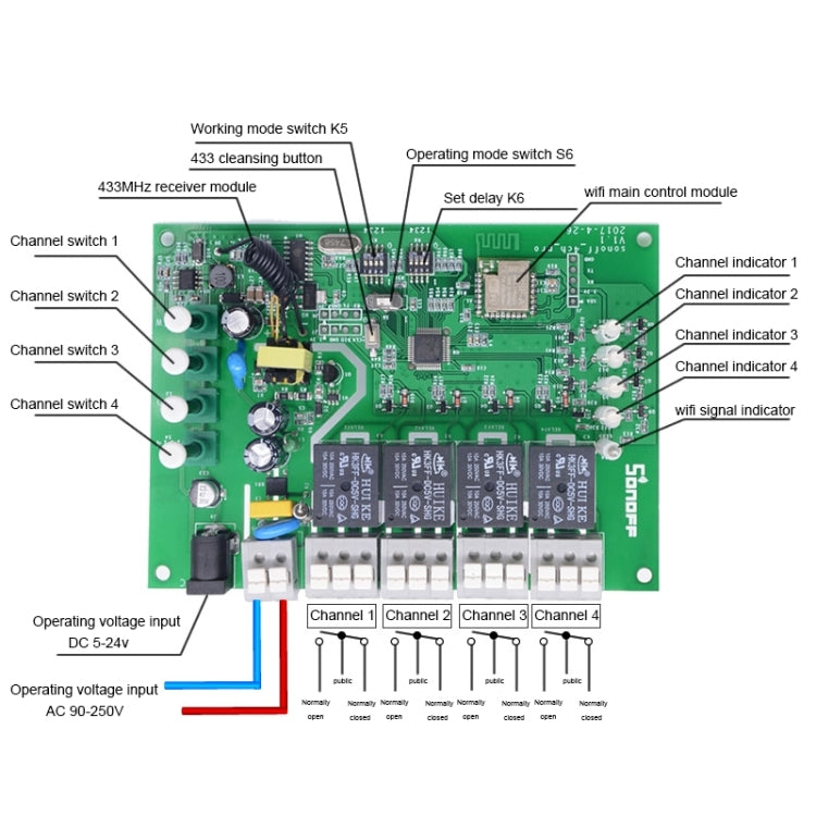 Telecomando Sonoff 4CH Pro 433 MHz + interruttore timer intelligente WiFi, interblocco/autobloccante, 3 modalità di lavoro, compatibile con Alexa e Google Home, supporto iOS e Android, 4CH Pro