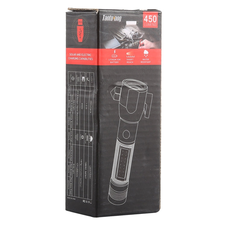 Torcia LED ricaricabile impermeabile 10W 450 lumen IPX4 con martello di sicurezza e 3 modalità