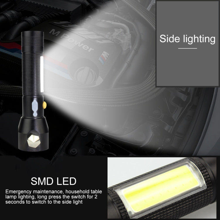 Torcia LED ricaricabile impermeabile 10W 450 lumen IPX4 con martello di sicurezza e 3 modalità