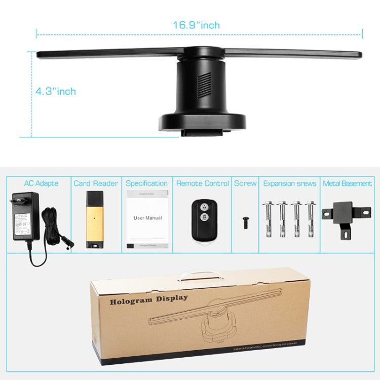 Ventola con display olografico ologramma a 224 LED con telecomando, supporto scheda Micro SD da 4 GB, CA 100-240 V, 450 x 224 Pixels