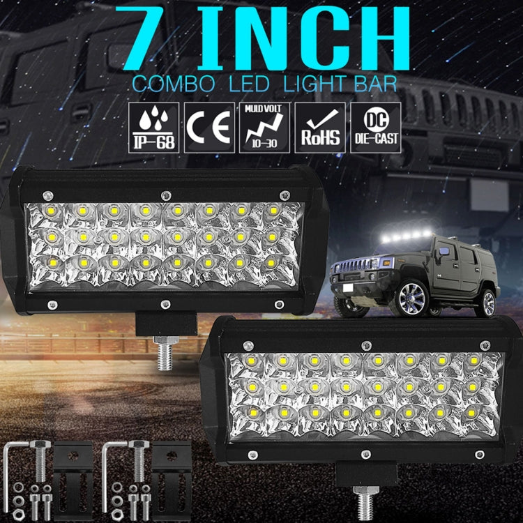 Striscia LED da 7 pollici 18W 1800LM 3 file di lavoro Refit Lampada per fuoristrada Lampada da tetto per tetto, 7 inch 72W