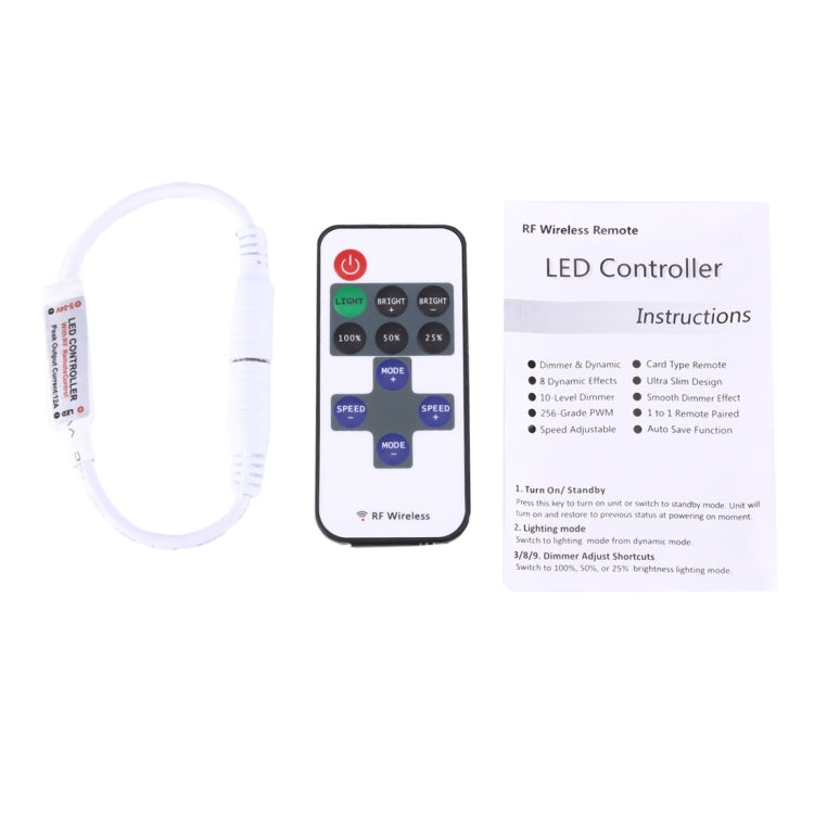 Mini controller LED monocolore con telecomando RF a 11 tasti, CC 5-24 V (bianco)