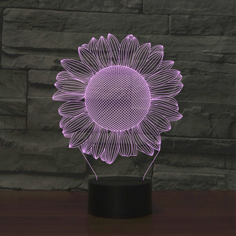 Luce notturna decorativa a LED 3D creativa con base nera girasole, versione USB con pulsante a sfioramento, USB with Touch Button Version