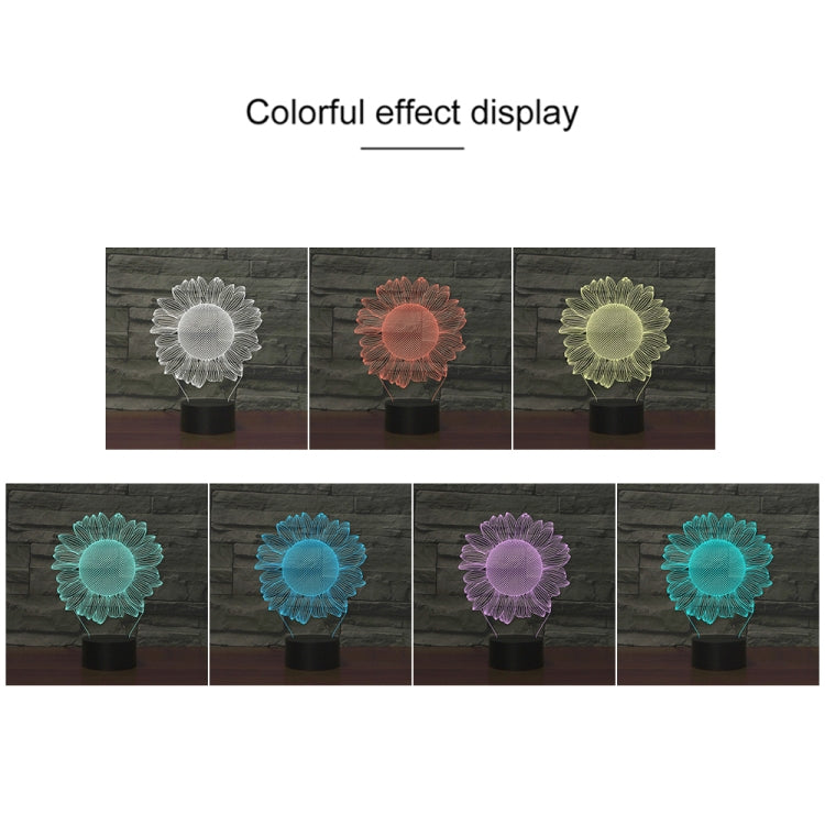Luce notturna decorativa a LED 3D creativa con base nera girasole, versione USB con pulsante a sfioramento, USB with Touch Button Version