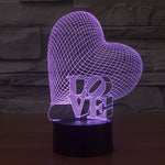 Lampada da scrivania con lampada stereo visiva creativa a 7 colori, luce notturna, Heart and LOVE Style