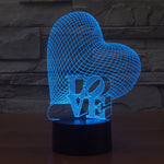 Lampada da scrivania con lampada stereo visiva creativa a 7 colori, luce notturna, Heart and LOVE Style