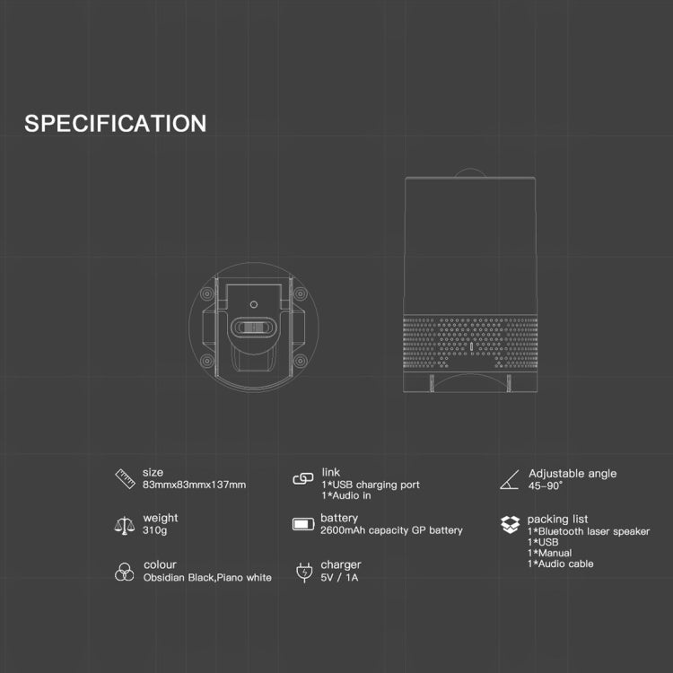 Blinblin Major 1 Proiettore laser RGB portatile con ricarica USB da 6 W. Altoparlante audio stereo Bluetooth
