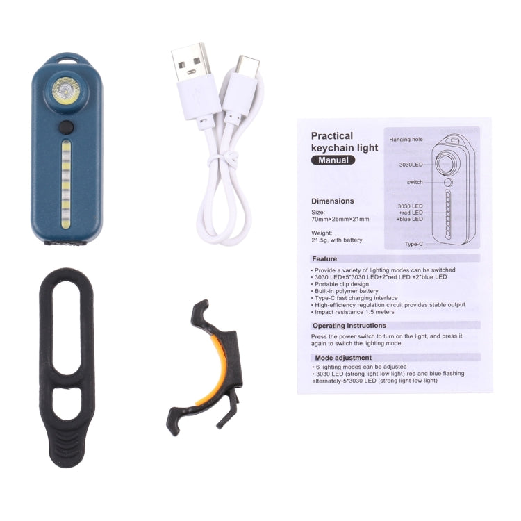 W-014 6 perline lampada USB-C / Type-C Fanale posteriore per bicicletta ricaricabile rosso e blu, 6 Lamp Beads