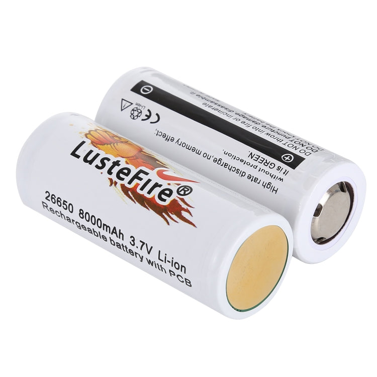 LusteFire 2pcs 8000mAh 3.7V 26650 Lithium Rechargeable Battery with PCB, 26650 8000mAh