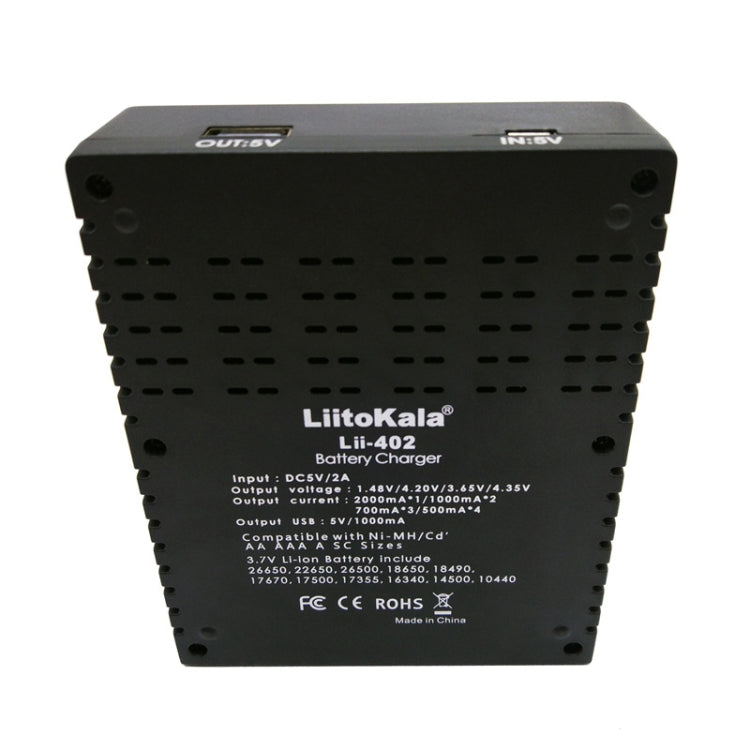 LiitoKala lii-402 Caricabatterie al litio 4 in 1 per ioni di litio IMR 18650, 18490, 18350, 17670, 17500, 16340(RCR123), 14500, 10440