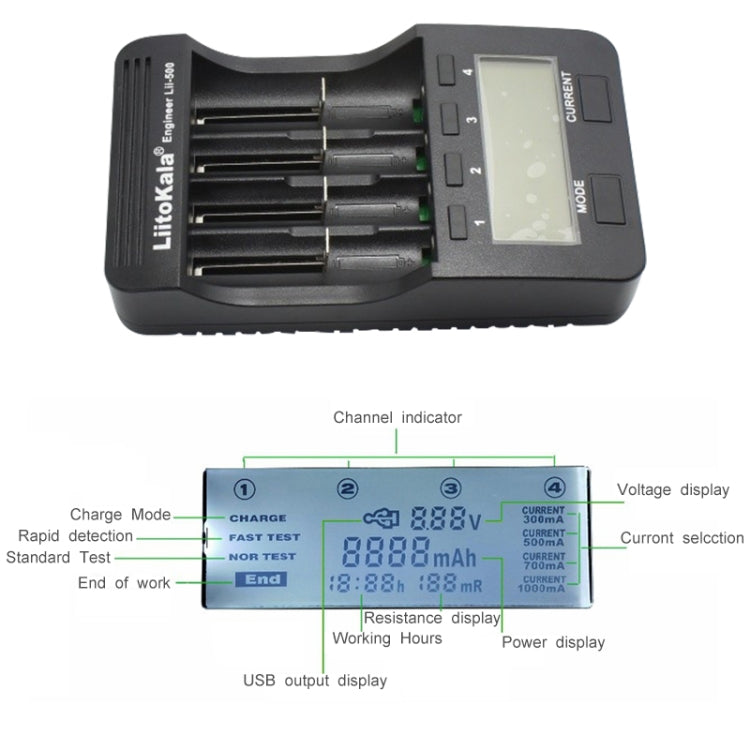 LiitoKala lii-500 Lithium Battery Charger for Li-ion IMR 18650, 26650, 16340, 14500, 10440, 18500, EU Plug