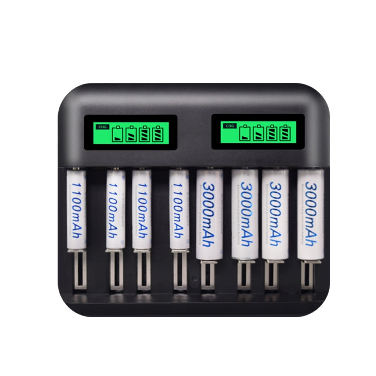 Caricabatteria USB a 8 slot da 5 V 2 A per batterie AA, AAA e C/D, con display LCD