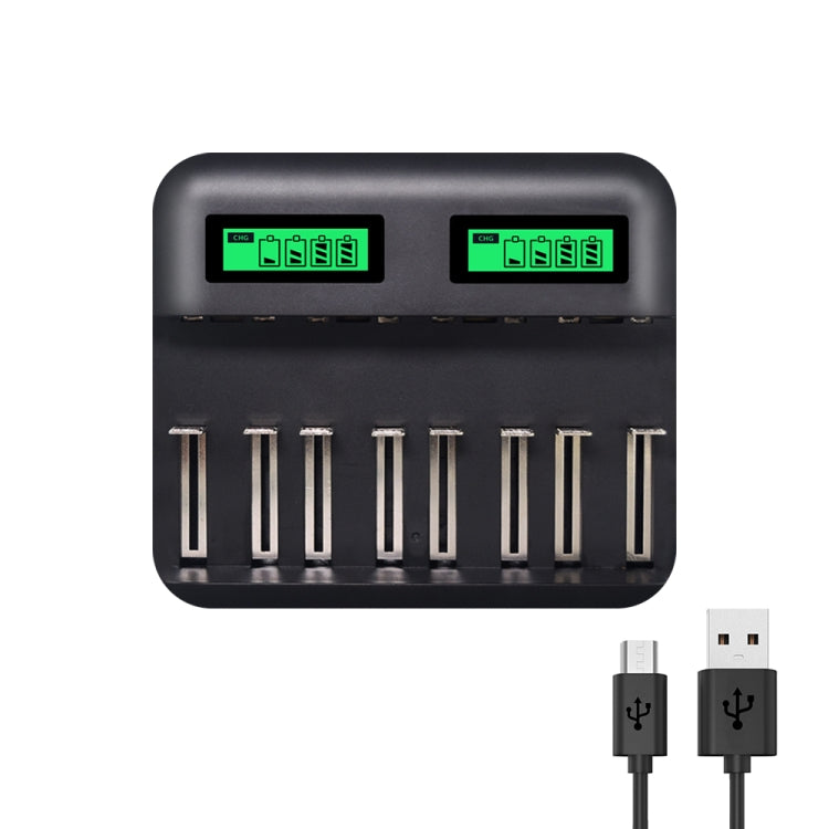 Caricabatteria USB a 8 slot da 5 V 2 A per batterie AA, AAA e C/D, con display LCD