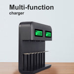 Caricabatterie USB 8 slot per batterie AA, AAA, C e D con display