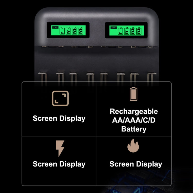 5V 2A 8-Slot USB Charger for AA, AAA and C/D Batteries with LCD Display