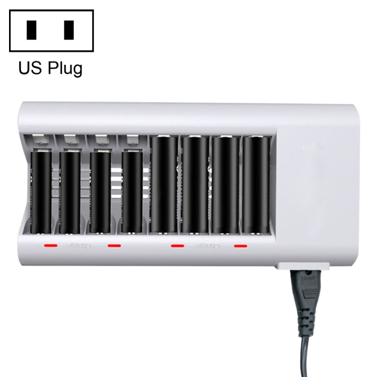 Caricabatteria da 100-240 V a 8 slot per batterie AA e AAA, spina americana