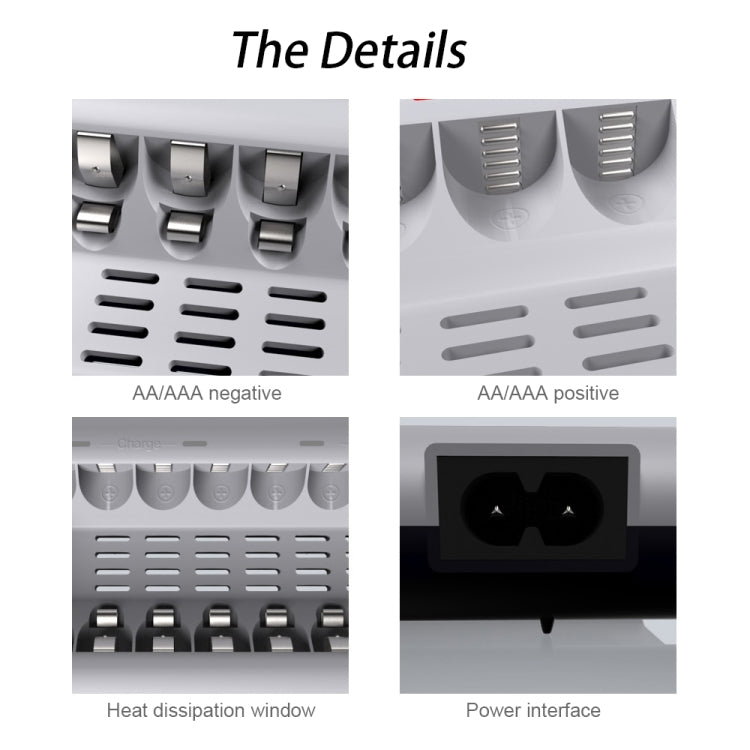 Caricabatteria da 100-240 V a 8 slot per batterie AA e AAA, spina europea