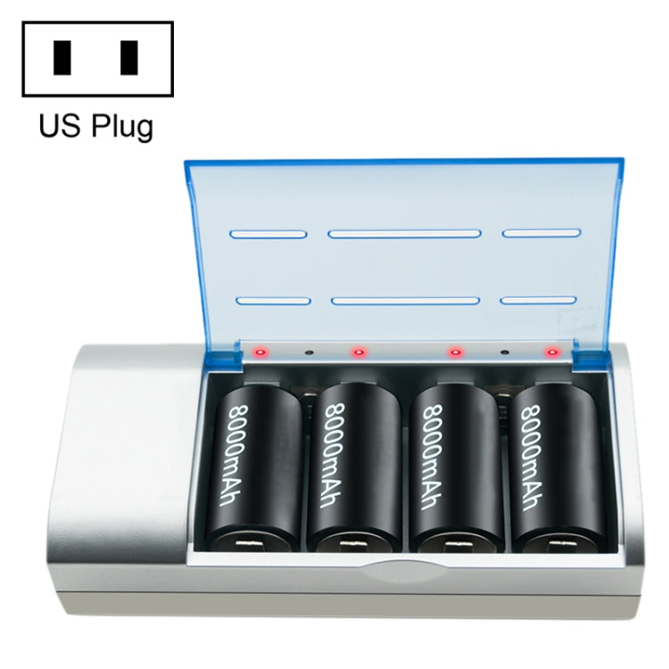 Caricabatteria CA 100-240 V a 4 slot per batterie AA, AAA e C/D, presa USA