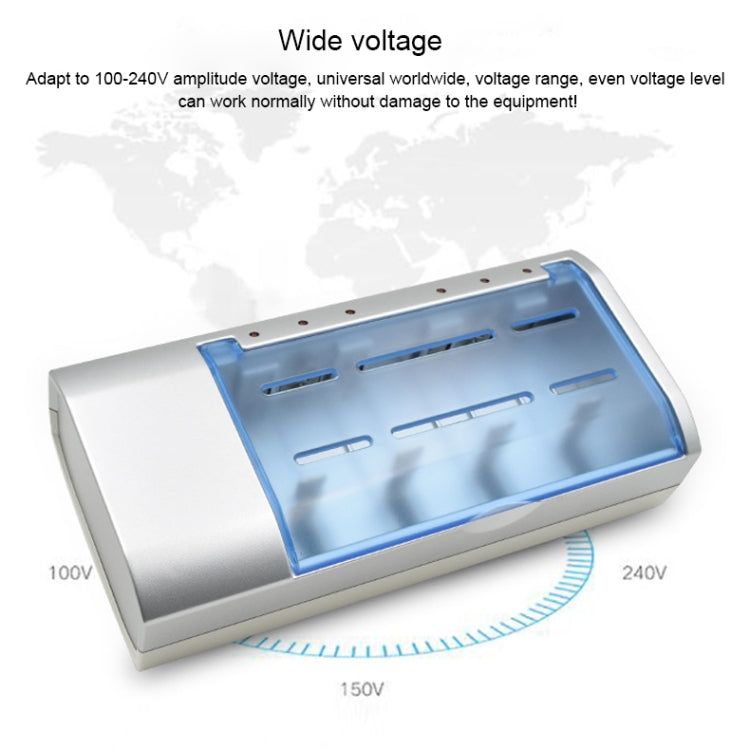 100-240V 4-Slot AC Charger for AA, AAA and C/D Batteries, EU Plug