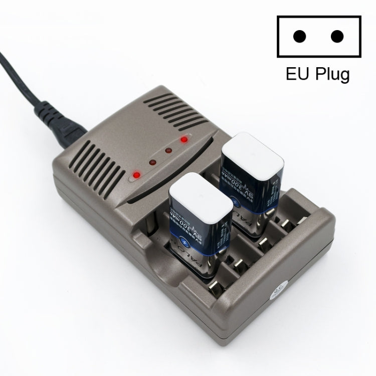 100-240V 4-Slot AC Charger for 9V AA, AAA and Ni-MH Batteries, EU Plug