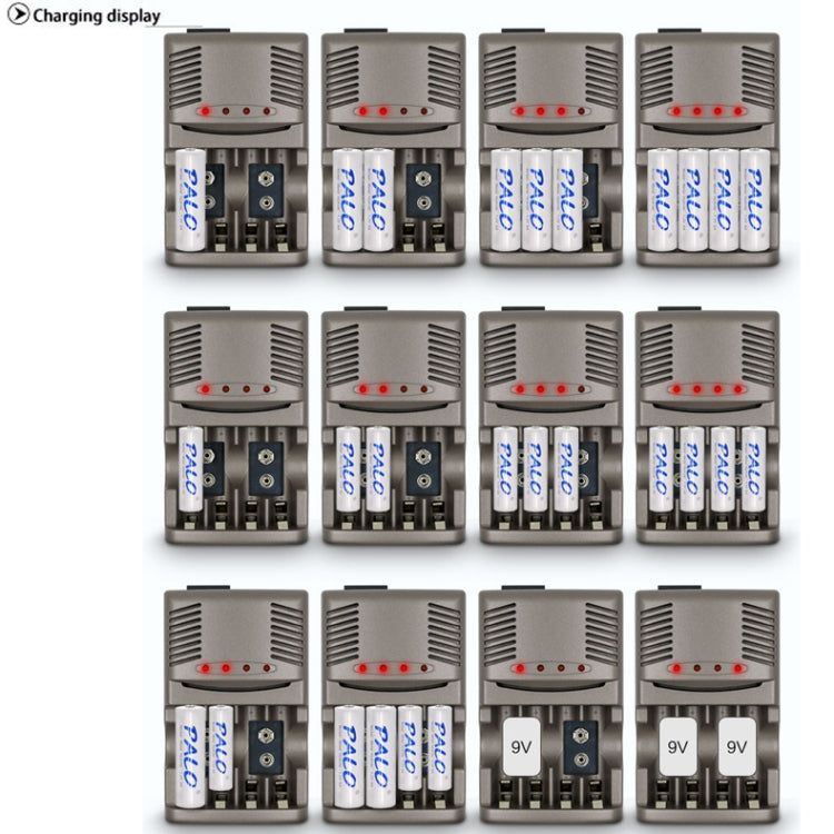 Caricabatteria CA 100-240 V a 4 slot per batterie AA, AAA e Ni-MH da 9 V, spina europea