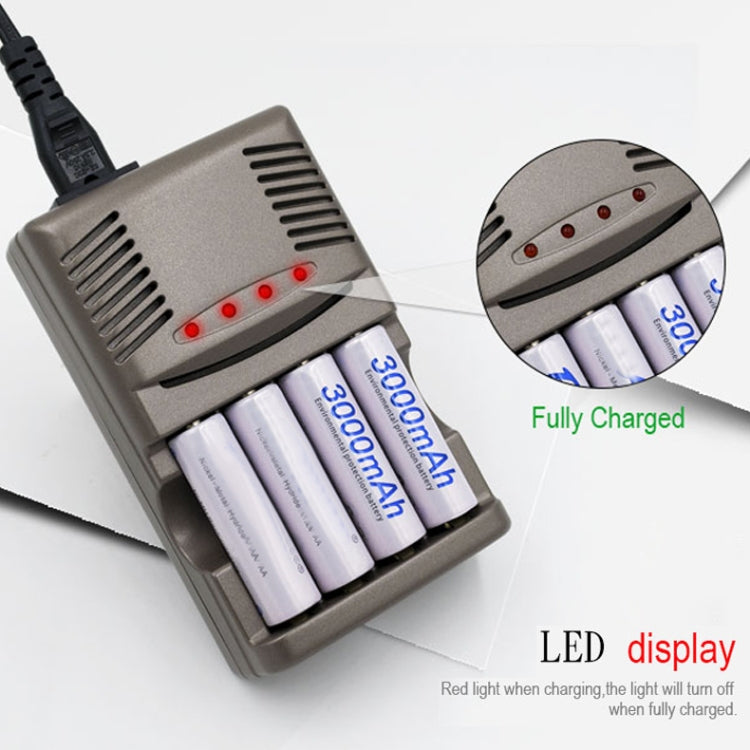 100-240V 4-Slot AC Charger for 9V AA, AAA and Ni-MH Batteries, EU Plug