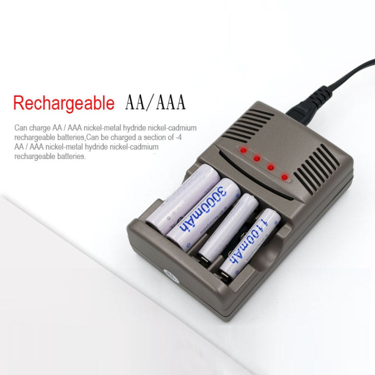 DC 100-240V 4-Slot Battery Charger for AA, AAA and 9V Ni-MH Batteries, US Plug