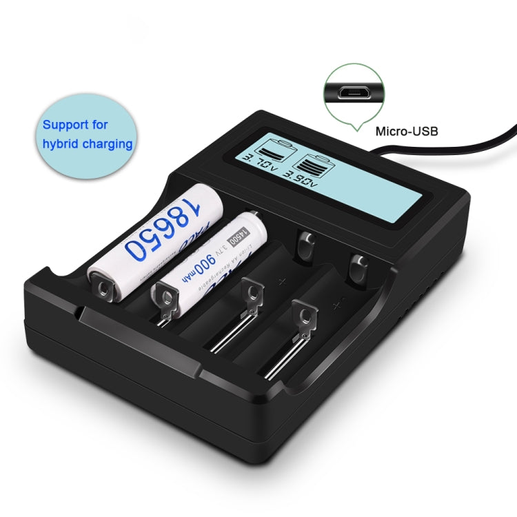Caricabatterie micro USB 4 slot per batterie 3,7 V con LCD
