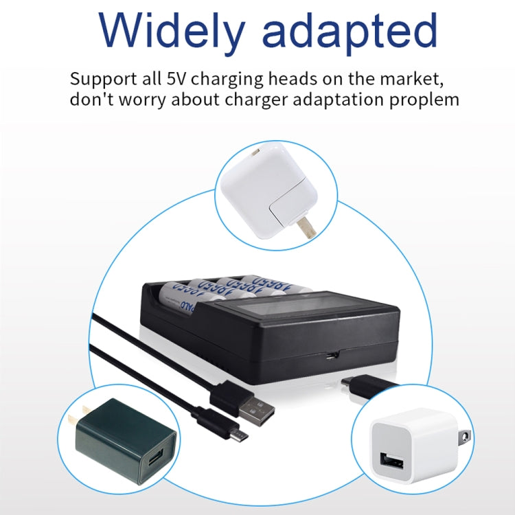 Caricabatteria micro USB a 4 slot per batteria agli ioni di litio da 3,7 V, con display LCD