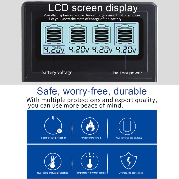 Caricabatteria micro USB a 4 slot per batteria agli ioni di litio da 3,7 V, con display LCD