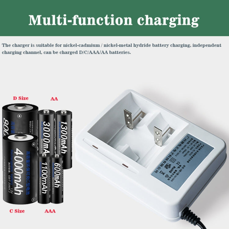 Caricabatteria CA 220 V a 2 slot per batterie AA, AAA e C/D, spina CN