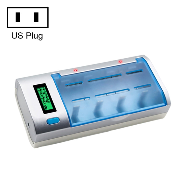 Caricabatteria CA 100-240 V a 4 slot per batterie AA, AAA e C/D, con display LCD, presa americana