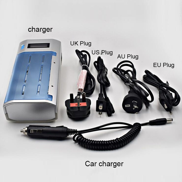 100-240V 4-Slot AC Charger for AA, AAA and C/D Batteries with LCD Display, EU Plug