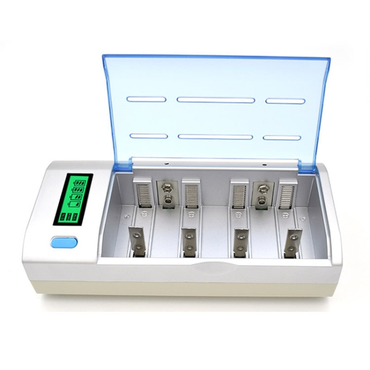 Caricabatteria CA 100-240 V a 4 slot per batterie AA, AAA e C/D, con display LCD, presa UK