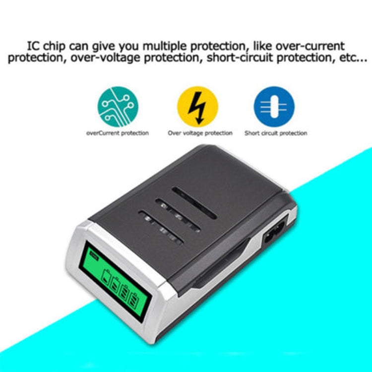 100-240V 4-Slot AC Charger for AA and AAA Batteries, with LCD Display, EU Plug