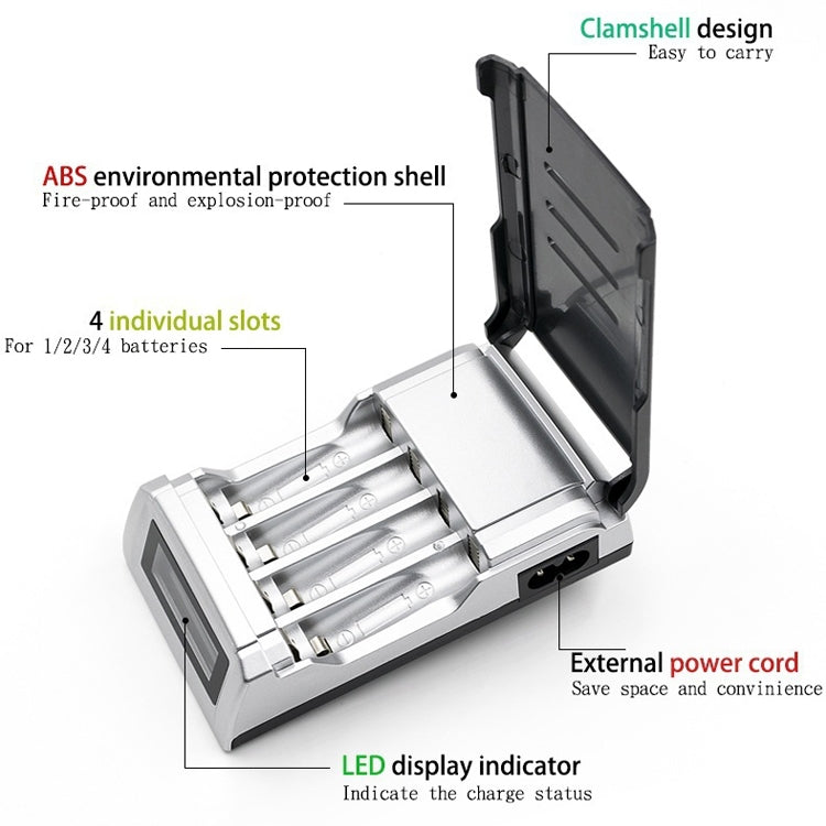 Caricabatteria CA 100-240 V a 4 slot per batterie AA e AAA, con display LCD, spina AU