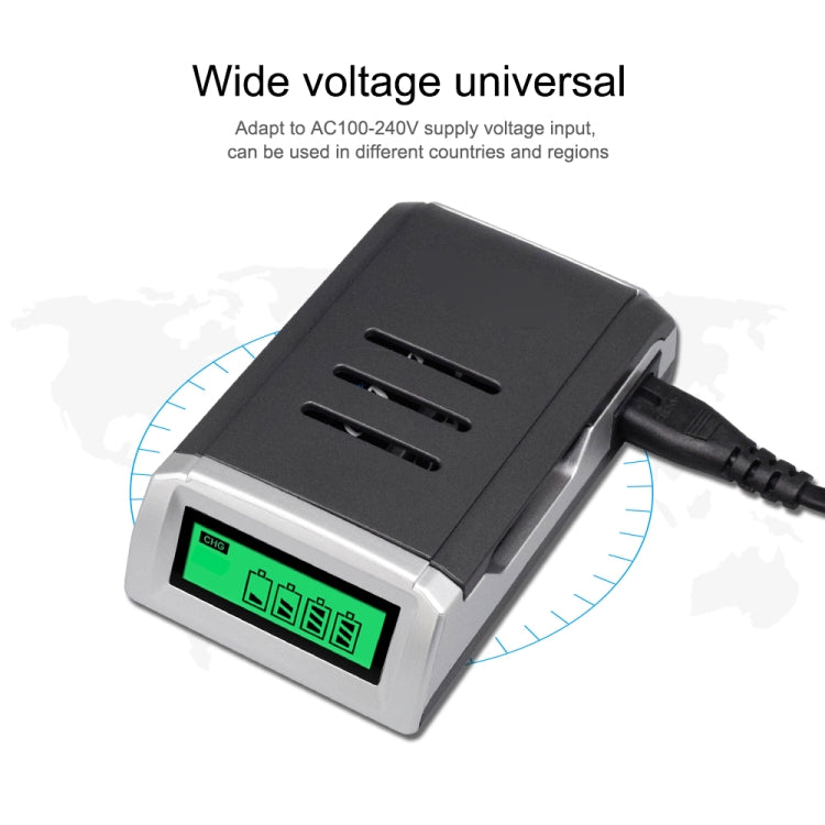 100-240V 4 Slots AC Charger for AA and AAA Batteries with LCD Display, US Plug