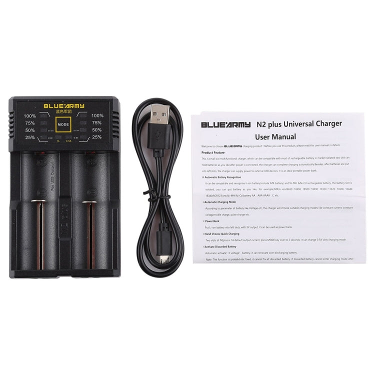 Caricabatterie intelligente micro USB N2 PLUS con indicatore luminoso per batterie 26650, 18650,18500, 14500, 16340 (RCR123) IMR/Li-on o batterie AA, AAA, AAAA, C Ni-MH/Ni-Cd