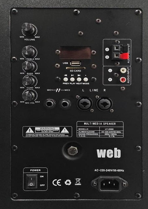 Coppia casse acustiche amplificate 300W woofer 2x8" Bluetooth/USB/Scheda SD 8053323556640 LY-2088