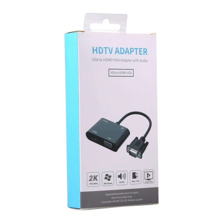 Convertitore adattatore HDTV 2 in 1 da VGA a HDMI + VGA a 15 pin con audio