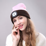 Cappello invernale unisex in maglia di poliacrilonitrile caldo, berretto per adulti con 4 luci a LED, batteria a bottone, Button Battery