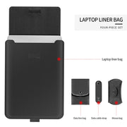 Borsa fodera universale per laptop in pelle PU impermeabile 4 in 1 con maniglia, supporto e portapenne + 2 avvolgitori + borsa per mouse + set di borse per caricabatterie per laptop da 11/12 pollici, 11 / 12 inch, 11/12 inch