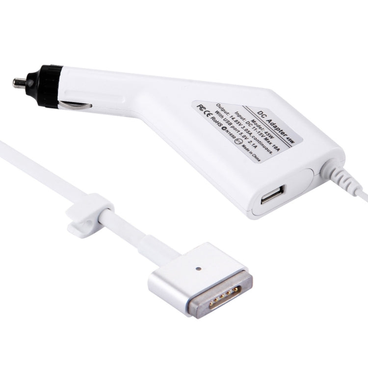Caricabatteria da auto MagSafe 2 stile T da 45 W 14,85 V 3,05 A 5 pin con 1 porta USB per Apple MacBook A1466 / A1436 / A1465 / A1435 / MD224 / MD231 / MD761 / MD711, lunghezza: 1,7 m, 45W 14.85V 3.05A