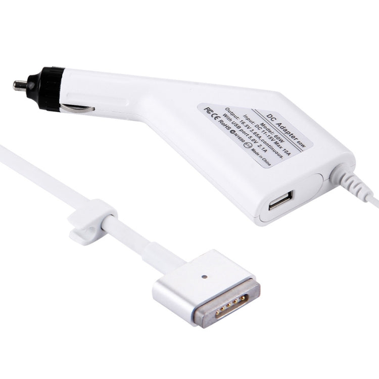 Caricabatteria da auto MagSafe 2 stile T da 60 W 16,5 V 3,65 A 5 pin con 1 porta USB per Apple MacBook A1465 / A1502 / A1435 / MD212 / MD2123 / MD662, lunghezza: 1,7 m