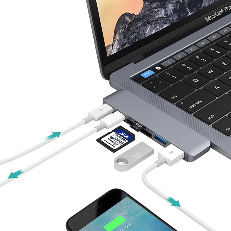 Adattatore HUB USB-C/Type-C multifunzione 6 in 1 in lega di alluminio da 5 Gbps con 2 porte USB 3.0 e 2 porte USB-C/Type-C e slot per scheda SD e slot per scheda TF per MacBook 2015/2016/2017, 6 in 1 Silver, 6 in 1 Grey