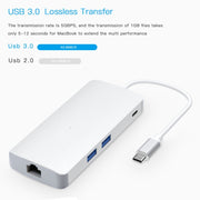 Hub 8 in 1 Type-C HUB+ USB-C / Type-C a USB-C / Type-C e HDMI e SD e TF e 2 adattatori USB, VGA e Rj45